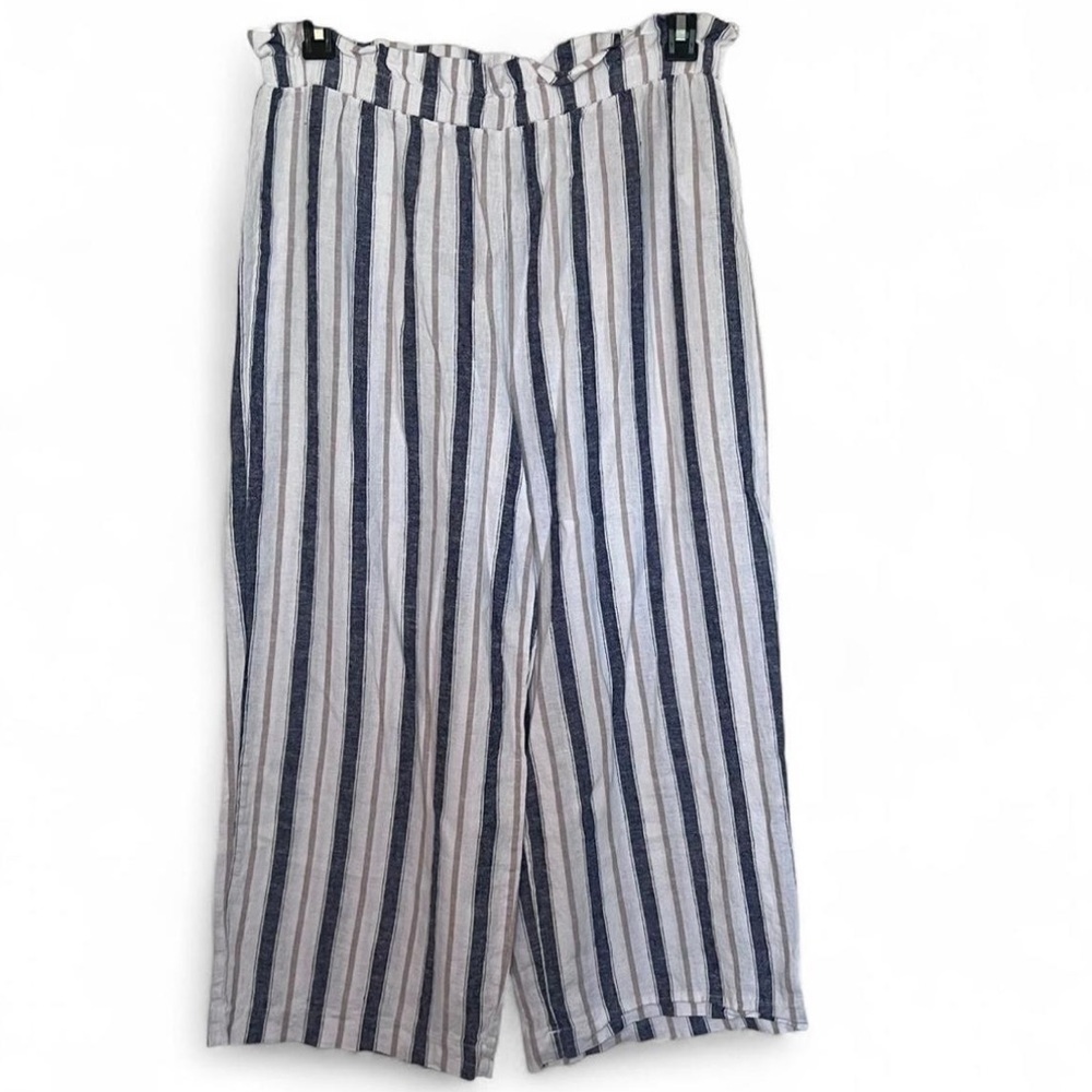 Laundry by Shelli Segal Striped Wide Leg Pants Linen Blend Size Large